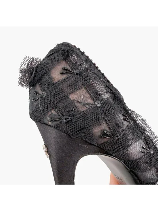 Chanel CC Bead-Embellished Pumps Black Mesh Lace Heels Size 38.5 US 7.5-8 - Picture 11 of 16